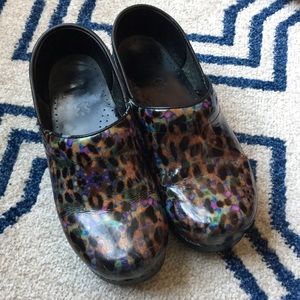 Dansko Multicolored Leopard Print Clogs